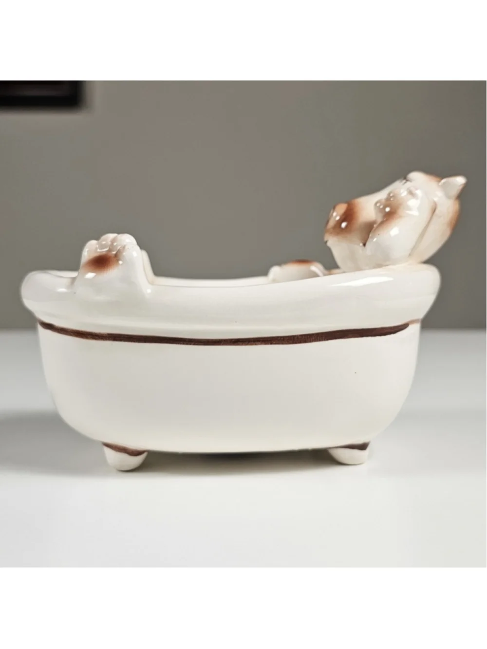 Vintage 1976 Seymour Mann Ceramic Hippo in Bathtub Soap Dish Sponge Holder